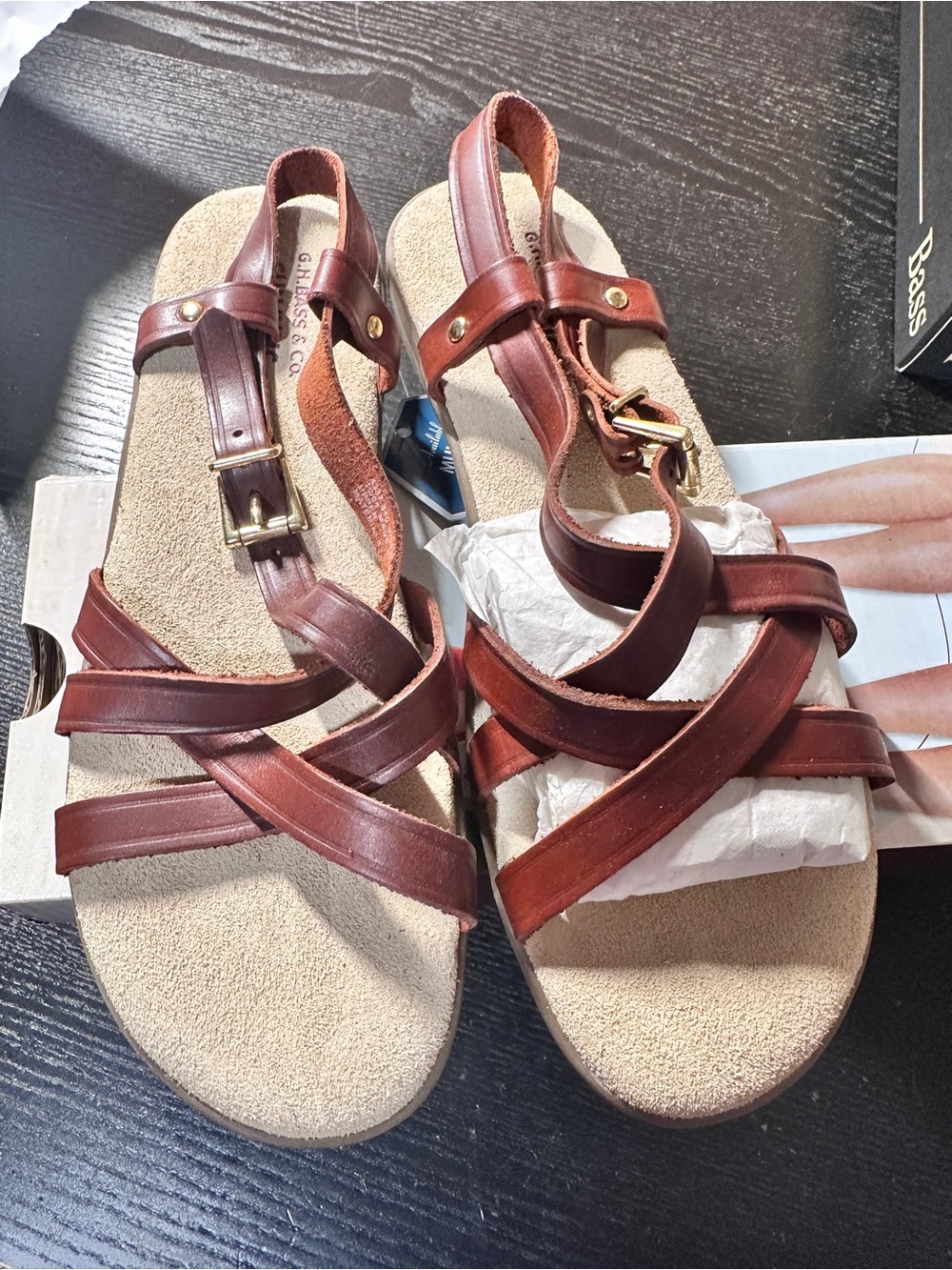 G.H. Bass & Co. Sunjuns Margie sandals Size 7.5 In Cinnamon Leather - Picture 3 of 6
